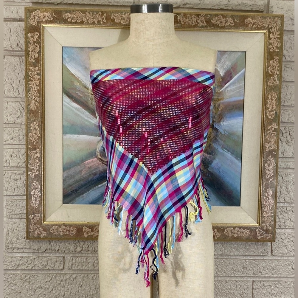 🌹Justice Multi-Color Plaid Scarf with Pink Sequins